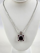 Lab Created Ruby &amp; White Sapphire Sterling Silver Pendant 20&quot; Necklace 925 PAJ - £46.71 GBP