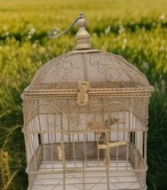 Brass Metal Wire Domed Small Bird Cage 9x6x11 Inch Light Damage - $24.74