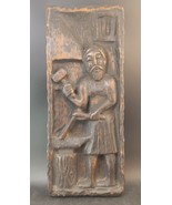 Vintage Carved Wood Relief Wall Hanging Panel Blacksmith Spain Primitive - $80.00