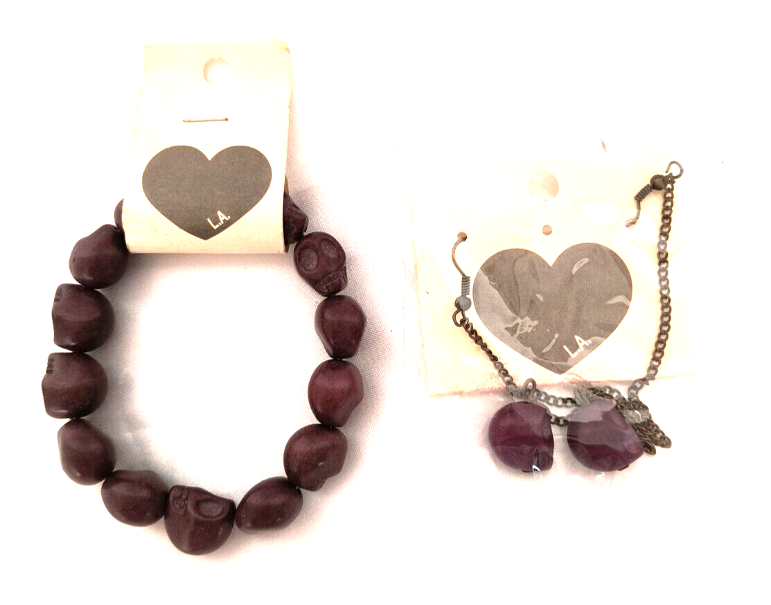 New L A  Stretch Bracelet and Pierced Ears Earring set Brown Acrylic - $12.00