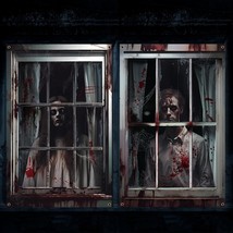 2 Pcs Halloween Ghost Curtain Halloween Window Silhouette Scary Female Male Bloo - £26.88 GBP