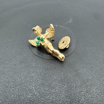 Avon NR Gold Tone Angel Green Clover Shamrock Leaf Lapel Tack Hat Coat Pin - $11.30