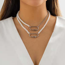 Pearl &amp; Silver-Plated Oval Pendant Necklace Set - £11.98 GBP