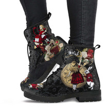 Combat Boots - Alice in Wonderland Gifts #34 Red Series, Black Lace Prin... - £70.75 GBP