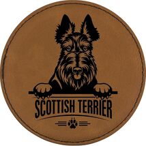 Scottish Terrier 4" Round Leather 6-Coaster Set with Holder-Brown / Black - $19.99