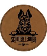 Scottish Terrier 4" Round Leather 6-Coaster Set with Holder-Brown / Black - $19.99