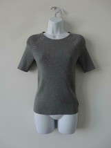 New AKRIS Grey Gray Round Neck Cotton Knit SS Rib Eyelet Detail Top 6 - £97.13 GBP