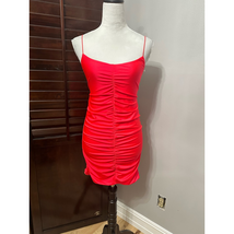 Edikted Womens Bodycon Dress Red Ruched Mini Spaghetti Strap Open Back L... - £22.17 GBP