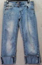 Angels Capri Jeans Womens Sz 9 Blue Denim Thick Stitch Folded Leg 2 Button Front - £14.45 GBP