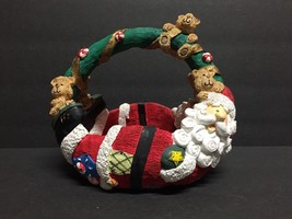 Santa Claus Basket Santa and Teddy Bears Christmas Decoration Heavy/Resin - £9.33 GBP