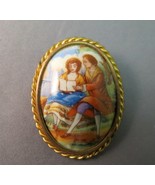 Cameo Style Brooch Courting Couple Made France Hand Painted Porcelain Co... - £15.74 GBP