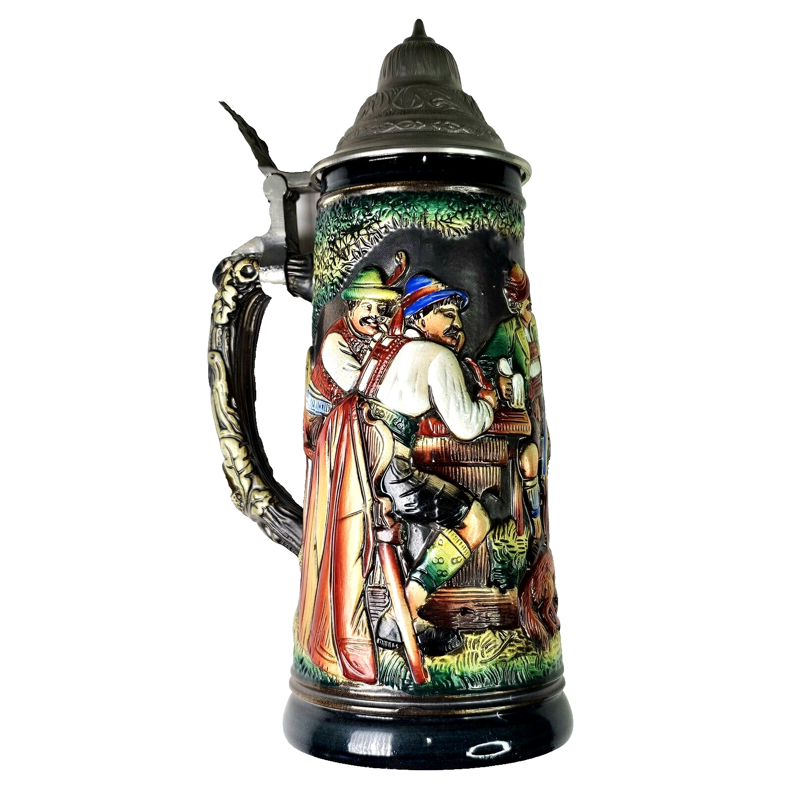 Primary image for Vintage Original King Beer Stein 300 Colorful Figures Pub Scene After Fox Hunt