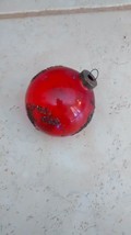 Vintage Christmas Tree Ball Red With Glitter Metal Top Made In The Usa - £17.34 GBP