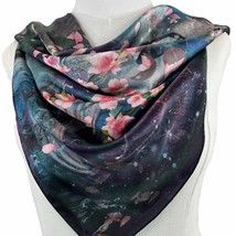 Blue Stormy Square Silk Scarf: Zodiac Clouds, Moon, Stars. Wrap, Shawl, ... - £95.92 GBP