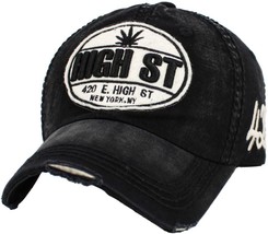 420 High Street Marijuana Pot Weed THC Distressed Solid Black Dad Hat by... - $18.99