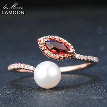 LAMOON Natural Red Garnet Freshwater Pearl 925 Sterling Silver Jewelry Wedding R - £18.97 GBP