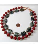 CHUNKY   SOLID Copper Toggle Clasp Necklace 2 Strand Beaded Red Gray Gre... - £48.06 GBP