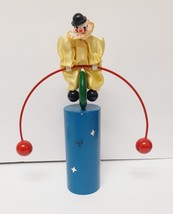 Vintage IDIC Balancing Toy Clown Tight Rope Walker Blue Unicycle Cylinder Japan - £23.14 GBP