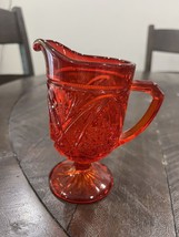 Indiana Glass Orange Glass Creamer Pitcher Amberina Pedestal Vtg - $24.74