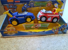 PAW PATROL Mighty Pups Super Paws Chase &amp; Marshall Powered Up Vehicles New - £4.54 GBP