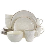 Elama White Lily 16 Piece Luxurious Stoneware Dinnerware Complete Setting 4 - $1,650.14 MXN