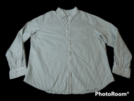 Old Navy Men’s Light Green/White Vertical-Striped Button-Down Shirt - 2XL - £6.40 GBP