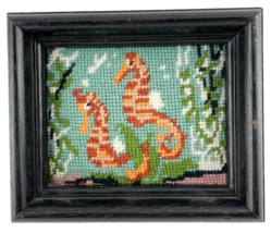 Finished Cross Stitch Sea Horse Ocean Kelp Columbia Minerva 5x6 in. Gree... - $22.27