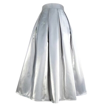 Sliver Satin Pleated Midi Skirt Outfit Women Plus Size Pleated Midi Party Skirt image 6