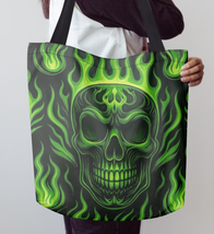 Green Flamed Skull Tote /Black or White Handle / Free Ship - €27,39 EUR