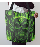 Green Flamed Skull Tote /Black or White Handle / Free Ship - $43.90 CAD