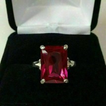 4Ct Emerald Lab Created Red Ruby Engagement Wedding Ring 14K White Gold Plated - £177.88 GBP
