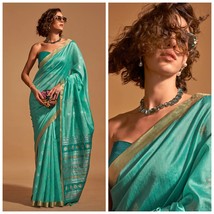 Blue Banarasi Silk Saree With Blouse Piece, Zari Weaving,  Free Shipping, Gift f - £59.17 GBP