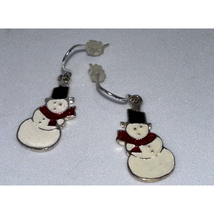 FROSTY Snowman Earrings Hoop Dangle Earrings Enamel Red Scarf &amp; Black Hat - $9.50