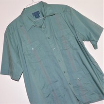 Men&#39;s 2XL Guayabera Shirt ~ Tropicool ~ Cuban, Wedding, Embroidered ~ Vgc Green - £17.09 GBP