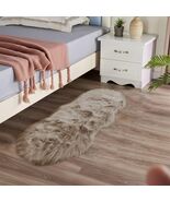 Faux Fur Sheepskin Rug, Luxury Fluffy 2 x 4 ft Sheepskin, Brown Beige Fr... - $62.24 CAD