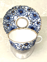Vintage Russia Lomonosov Tea Coffee Cup Saucer Winding Twig Floral Cobal... - £39.52 GBP