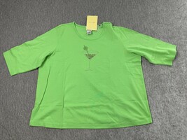 Quacker Factory Shirt Womens 3X Green Rhinestone Martini Cocktail Tee Bl... - $24.74