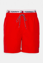 Tommy Hilfiger Double Waist Drawstring Swim Trunks Mens L Red Mesh Lined NEW - £27.53 GBP