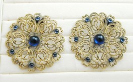 PR Huge Art Deco Ornate Shoe Fur Dress Clips Tall Blue Cabochon Jewels - £119.90 GBP