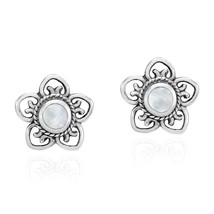 Sterling Silver Swirl Heart Petal Flower White Mother of Pearl Stud Earrings - £11.86 GBP