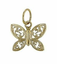 14K Gold Tiny Filigree Butterfly Charm pendant - £28.01 GBP
