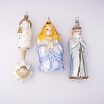 Vintage Mary Joseph and Jesus Hand Blown Glass Ornaments Christmas 7&quot; + Angel - £50.57 GBP