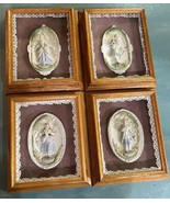Set of 4 Vintage Victorian Ceramic Wall Hangings in Custom Oak Frame Sha... - $135.76 CAD