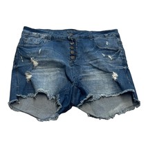 Rue21 Cut-Off Shorts Women 16 Blue Denim Stretch Distressed High-Rise Button Fly - £17.77 GBP