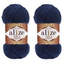 Diva Stretch Yarn Hand Knitting Lot Of 2 Skeins 200Gr 875Yds Elastic Microfiber  - £51.51 GBP