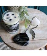 Protection Candle and Black Agate Stone Meditation Set with Angel Wing #2 - $1,120.02 MXN