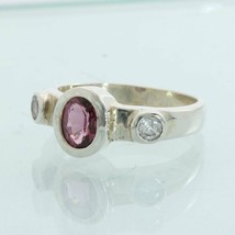 Purple Pink Spinel White Topaz Handmade Sterling Silver Ladies Ring size 6.5 - £59.36 GBP