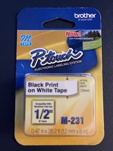 Genuine OEM Single Brother P-Touch M-231 1/2&quot; Black Print On White M Tape - £3.55 GBP