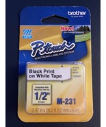 Genuine OEM Single Brother P-Touch M-231 1/2&quot; Black Print On White M Tape - £3.53 GBP