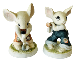 2 Vintage Porcelain Mice Playing Golf &amp; Baseball Taiwan Mouse Collection 3.75&quot; - £15.14 GBP